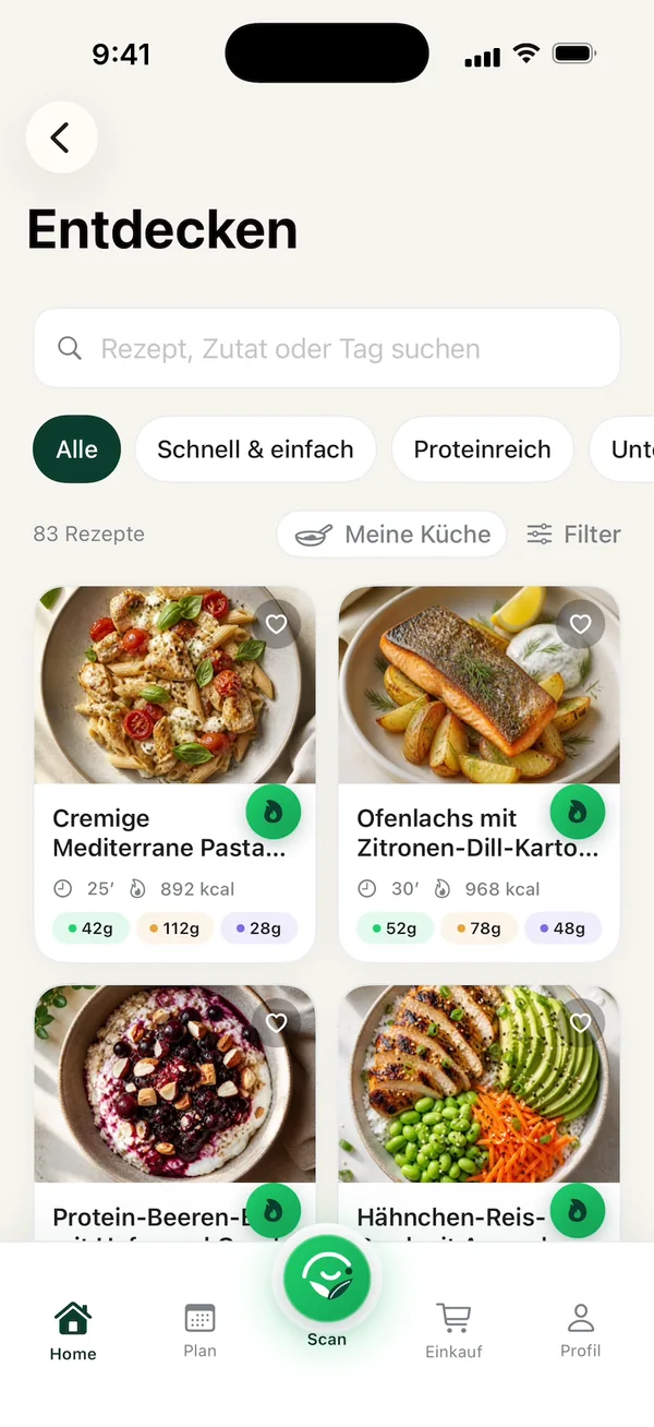 Rezepte entdecken mit Suche und Filtern